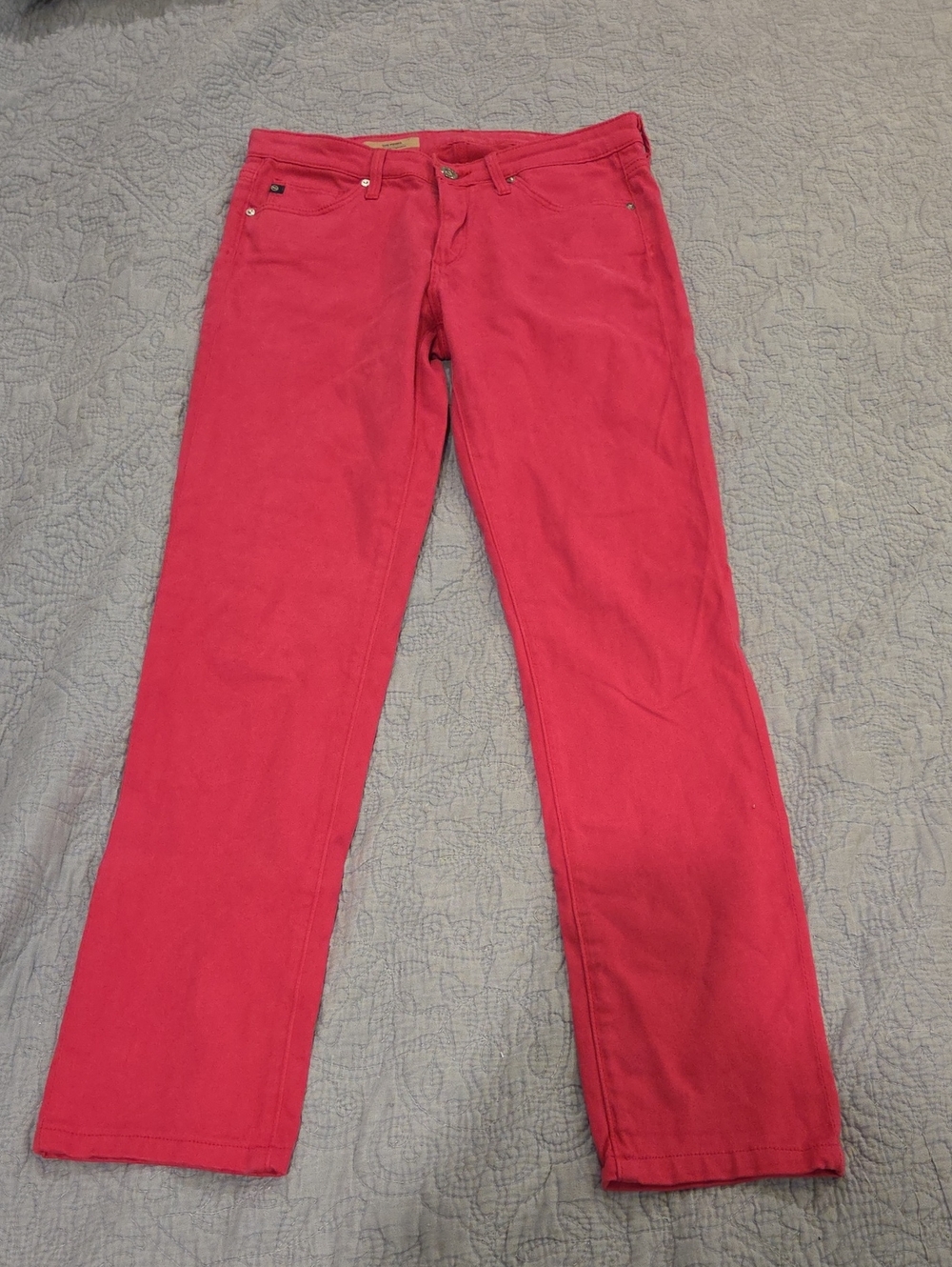 AG Adriano Goldschmied "The Prima" Mid Rise Cigarette Pants in Bright Pink Sz 26